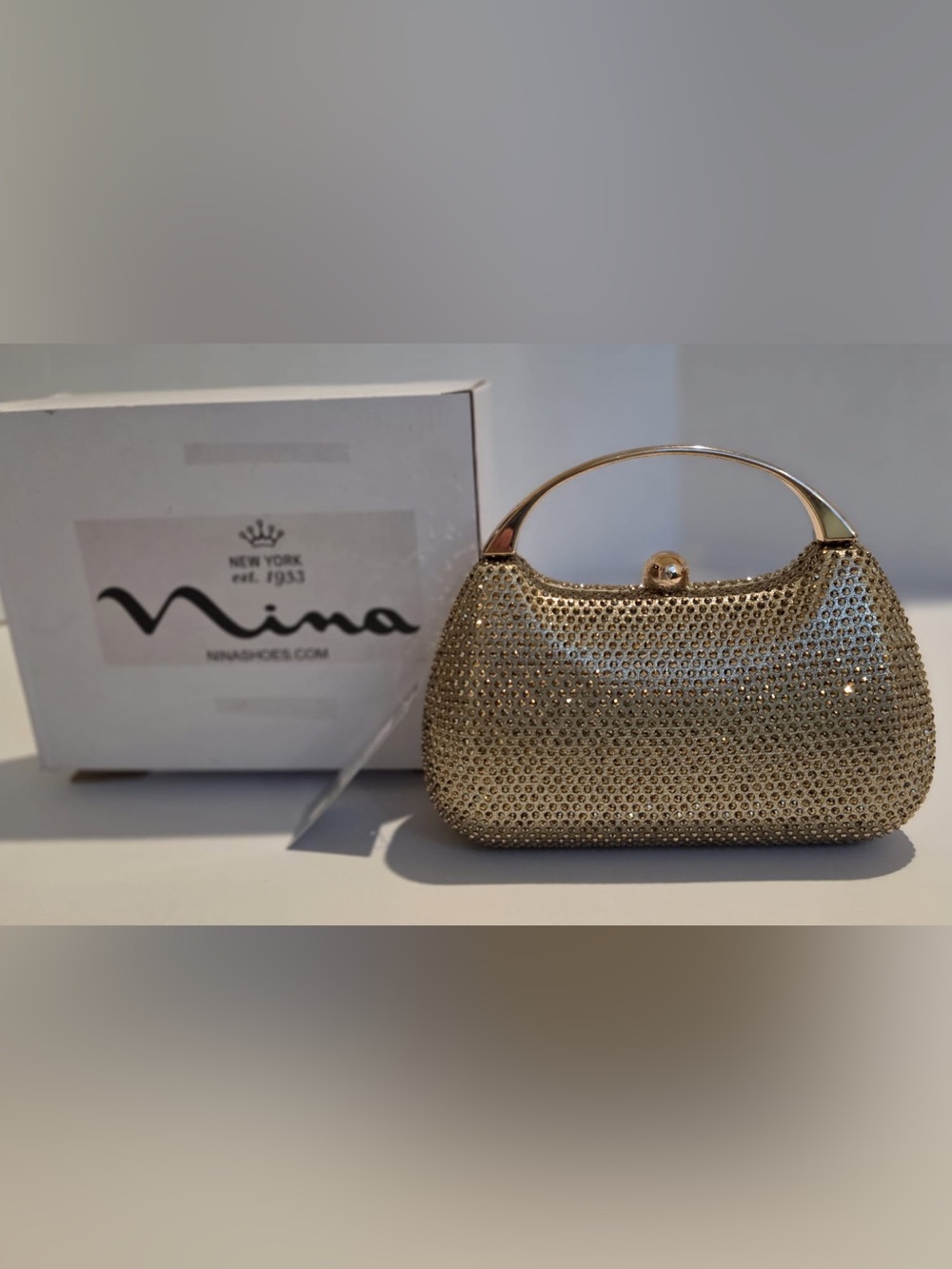 Nina Crystal Minaudiere with Metal Handle Gold